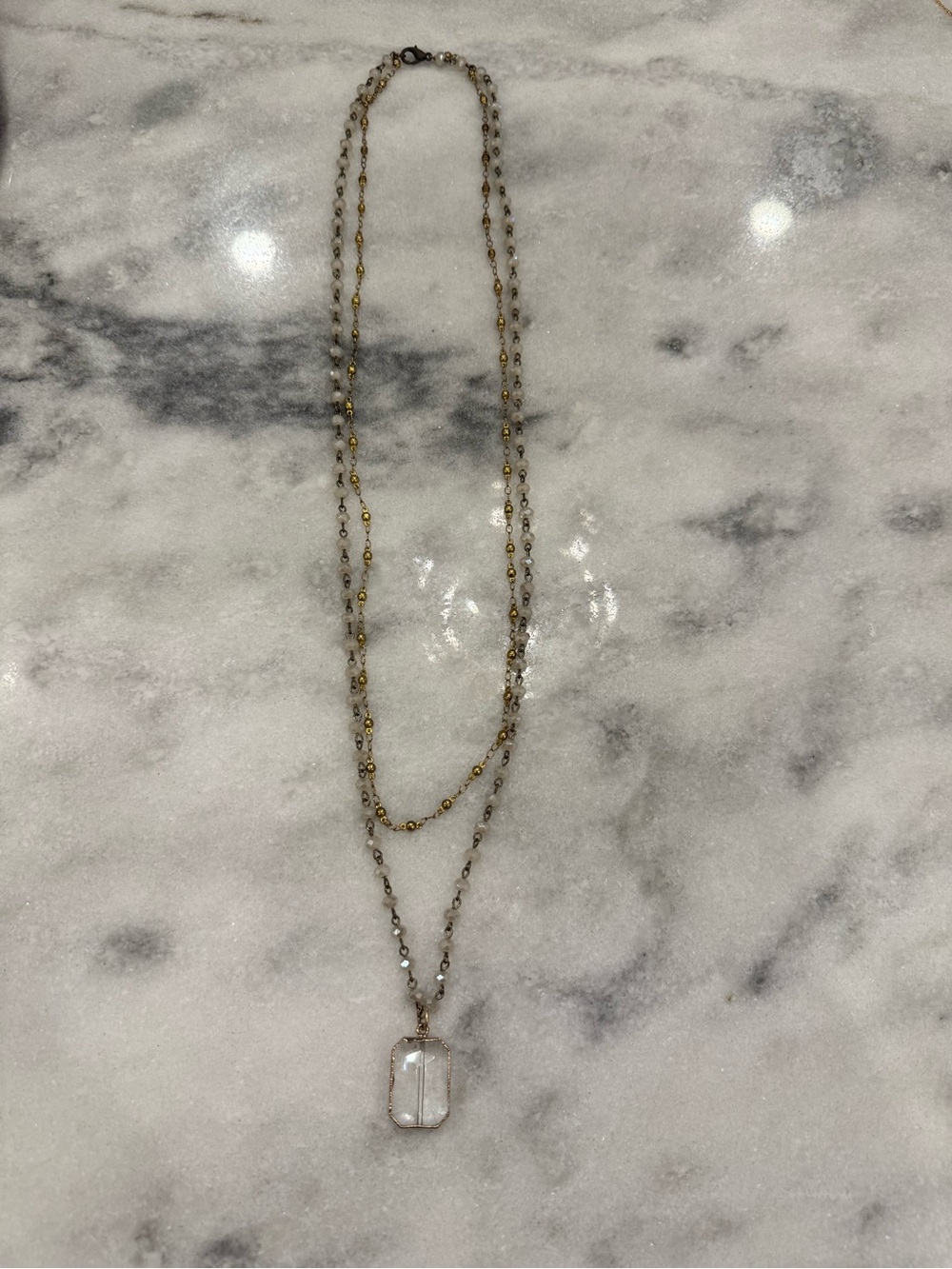 Gold-Tone Layered Necklace with Clear Pendant